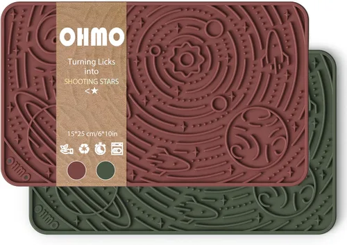 Miniatura 7 de OHMO Alfombrilla para lamer perros y gatos, (Ash+Beige, 2 piezas, 9.8 x 5.9 pulgadas), diseño de galaxia, alimentador lento con ventosas, mantenlos
