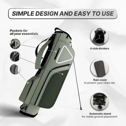 Miniatura 3 de Ultra-Lite Golf Stand Bag - 3 Lbs, 4 Way Divider Portable Golf Club Carry Bag, Water-Repellent Golf Travel Case with Rain Hood, Golf Gifts for Men