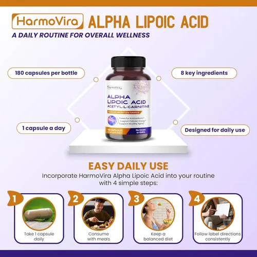 Miniatura 5 de Cápsulas de acetil-L-carnitina de ácido alfa lipoico con ubiquinol, curcumina y vitaminas B, apoyo diario para el bienestar