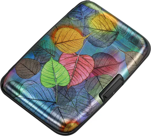 Miniatura 182 de ELFISH Mini cartera de aluminio RFID para tarjetas de crédito, funda de identificación de metal para hombres y mujeres, Happy Flower, Cartera Rfid