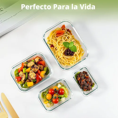 Miniatura 6 de Paquete de 8 recipientes de vidrio borosilicato con tapas para almacenar alimentos o preparar comidas, loncheras Bento a prueba de fugas