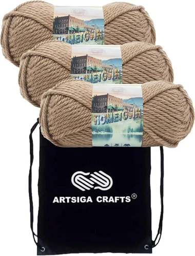 Miniatura 63 de Lion Brand Hometown New York White 135-100 (3 madejas - mismo lote de tinte) #6 S Bulky - Hila acrílica para crochet y tejer con bolsa para proyectos