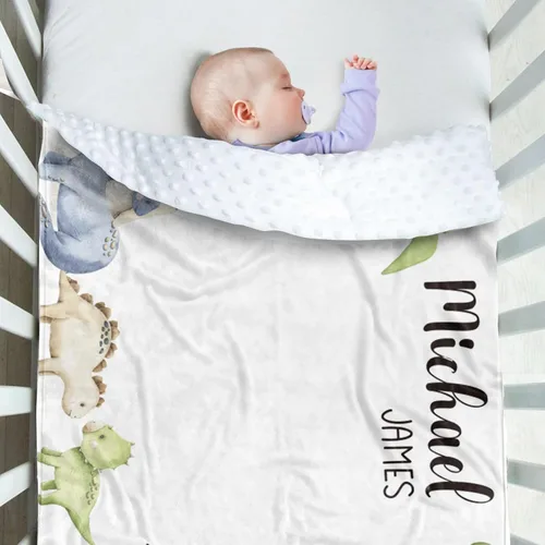 Miniatura 3 de Manta de hito mensual personalizada para bebé, nombre personalizado con diseño de dinosaurio, fondo de fotografía, manta de felpa suave con respaldo