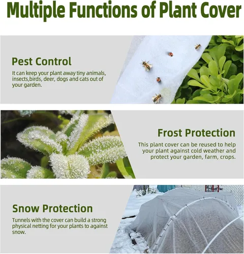 Miniatura 2 de Cubiertas para plantas de 10 x 50 pies, protección contra la congelación, manta de tela helada, cubierta flotante para fila para invierno de 0.9