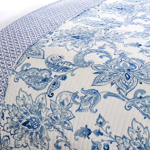 Miniatura 6 de Levtex Home - Juego de colcha Bennett - Colcha individual (80 x 106 pulgadas) y 1 funda estándar (20 x 26 pulgadas) - Paisley floral - Azul y blanco
