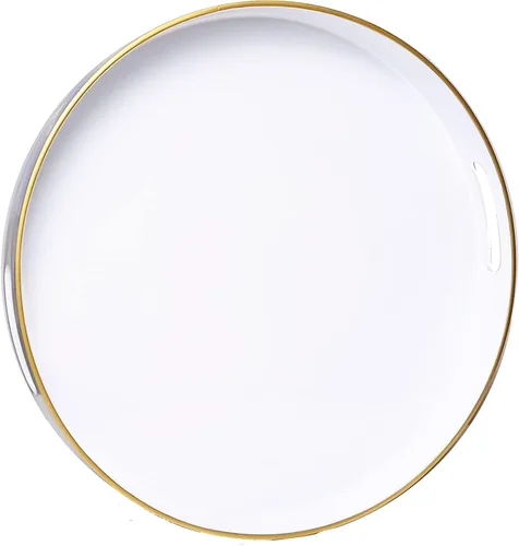 Miniatura 9 de Spsyrine Bandeja decorativa redonda negra, bandeja de plástico de 13 pulgadas con asas para otomana, mesa auxiliar, baño, cocina, sala de estar