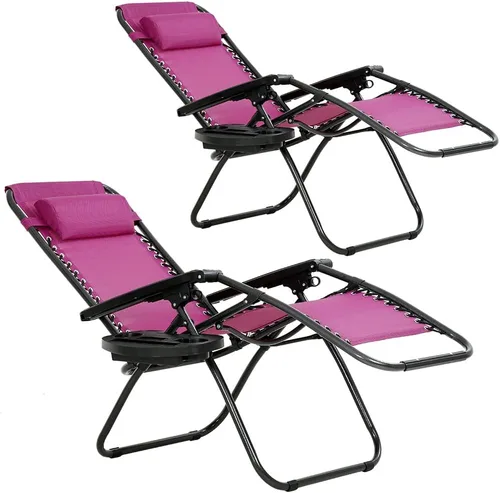 Miniatura 9 de Silla Zero Gravity para patio, tumbona, paquete de 2 sillas reclinables plegables ajustables para exteriores con bandeja portavasos, almohadas