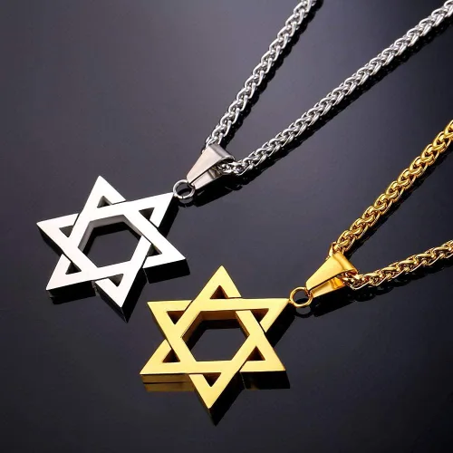 Miniatura 98 de U7 - Collar con Estrella de David para hombres y mujeres, dije hexagonal de acero inoxidable con cruz/piedra de rubí/collares clásicos judíos