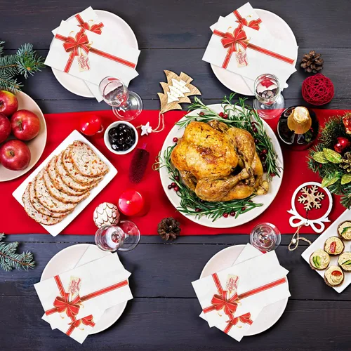 Miniatura 6 de 100 Piezas Servilletas de Papel de Navidad Caja de Regalo con Lazo 4.33 x 7.87 Pulgadas Toallas de Invitados de Navidad Desechables con Nudo de Lazo