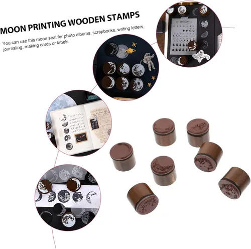 Miniatura 6 de 7pcs Scrapbook fases de fabricación redonda de tinta de arte diseñado para álbumes de recortes, diario de moda, letras decorativas y para luna
