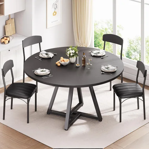 Miniatura 2 de Jocoevol Mesa redonda de comedor de cocina de 42 pulgadas para 2-4, mesa de comedor circular con marco de metal de pedestal, muebles industriales