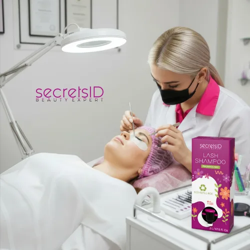 Miniatura 8 de Champú profesional de pestañas para extensiones – 2 litros de recarga ecológica a granel + 50 tarjetas de cuidado posterior – Limpiador de pestañas