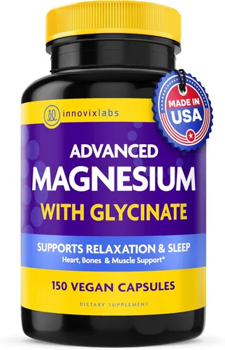 InnovixLabs Cápsulas avanzadas de magnesio, 150 unidades, 210 mg, glicinato quelado y malato, alta absorción, promueve la relajación, los huesos, la