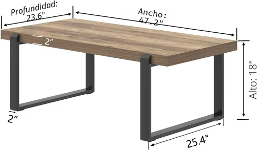 Miniatura 2 de FOLUBAN - Mesa de café rústica, mesa central industrial moderna de madera y metal para sala de estar, 47 pulgadas de roble