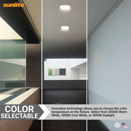 Miniatura 5 de Sunlite Mini panel redondo LED de 9 pulgadas, 18 W (75 W = ), 1100 lúmenes, 30K/40K/50K CCT seleccionable, regulable, acabado blanco, vida útil