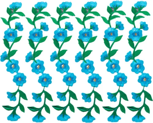 MSCFTFB 6 parches bordados de flores de 9 1/2 pulgadas de largo, apliques para planchar para recortar ropa, zapatos, jeans, adornos de ropa (azul)