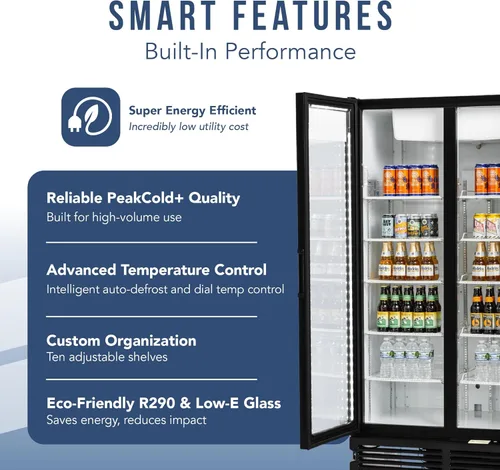 Miniatura 4 de PEAKCOLD PLUS - Refrigerador y refrigerador vertical comercial de 2 puertas, 25.7 pies cúbicos Blanco