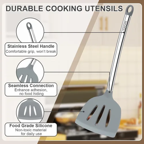 Miniatura 3 de Vayvnt Juego de utensilios de cocina de silicona para utensilios de cocina antiadherentes, juego de 4 espátulas de silicona y cuchara con mango