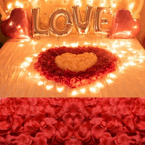 Miniatura 18 de 1000 pétalos de rosa falsos para noche romántica, creación de ambiente festivo romántico, para propuesta de matrimonio, boda, día de San Valentín