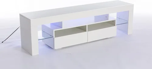 Miniatura 6 de Squireewo Soporte de TV con luces LED de 16 colores, consola multimedia con cajón y estante abierto de vidrio para TV de 60/65/70 pulgadas, centro