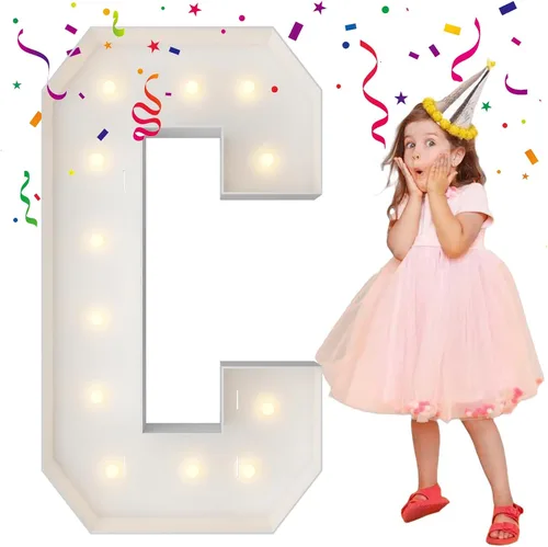 Miniatura 18 de Letras iluminadas con marco de 3 pies de alto, letras enormes con marco, marco de globos en mosaico, letra grande para decoraciones de compromiso