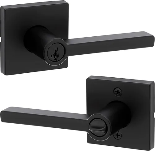 Miniatura 11 de Kwikset Halifax Manija interior de puerta de privacidad con cerradura, manija de puerta para baño y dormitorio, cerradura de botón de presión sin