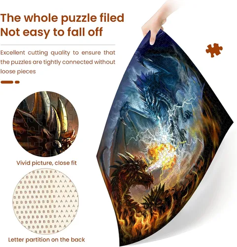 Miniatura 6 de Rompecabezas de 1000 piezas para adultos, rompecabezas de lucha de dragón de fuego y dragón eléctrico, juego para actividades en interiores, juego