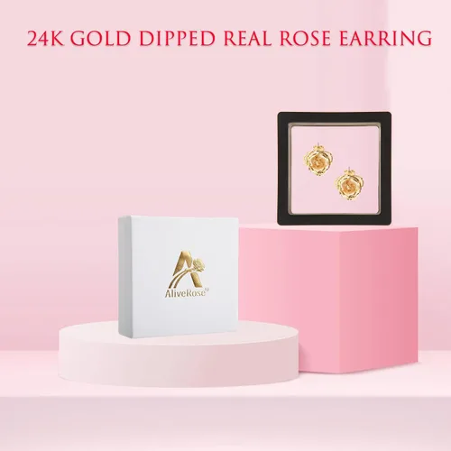 Miniatura 3 de Aretes de rosa chapados en oro para mujer, aretes de rosa de moda, el mejor regalo para esposa, madre en el día de San Valentín, aniversario