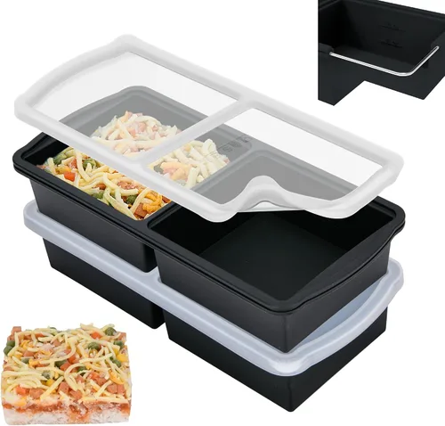 Miniatura 12 de ZIP STANDING Bandejas de silicona para congelador con tapa, contenedor para sopa de 1 taza, moldes grandes para cubitos de hielo con anillo de acero