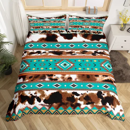 Miniatura 4 de Juego de ropa de cama de piel de vaca, funda de edredón con estampado de vaca de las tierras altas, tamaño individual, funda de edredón tribal