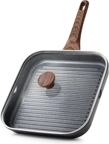 Miniatura 15 de SENSARTE Sartén Parrilla Antiadherente para Estufas, Plancha Versátil con Boquillas de Vertido, Superficie de Cocción Cuadrada Grande, Sartén Gris