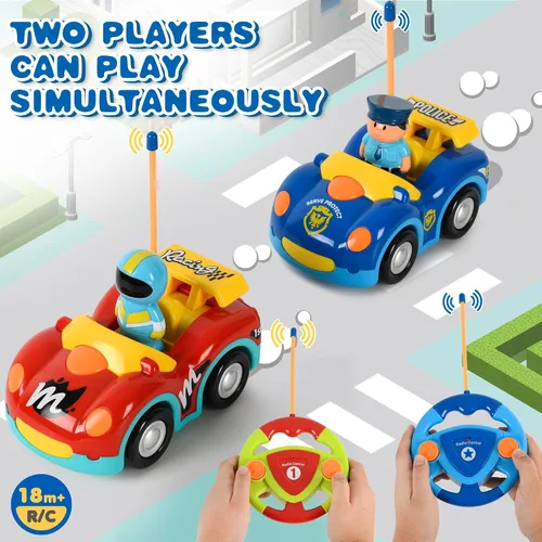 Miniatura 9 de Haktoys Carros de policía y carreras de dibujos animados a control remoto: juguetes RC para niños pequeños niños y niñas - Juego de 2 vehículos