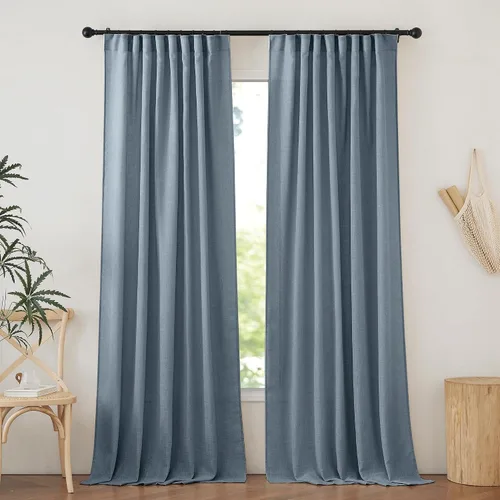 Miniatura 14 de NICETOWN Cortinas transparentes de lino de 84 pulgadas de largo, cortinas transparentes con pinza y bolsillo para barra con pestaña trasera
