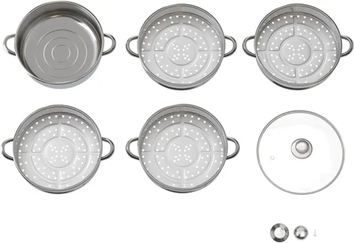 Miniatura 9 de CNCEST Olla de vapor de acero inoxidable de 5 niveles, olla de vapor de acero inoxidable de grado alimenticio para cocinar con olla común