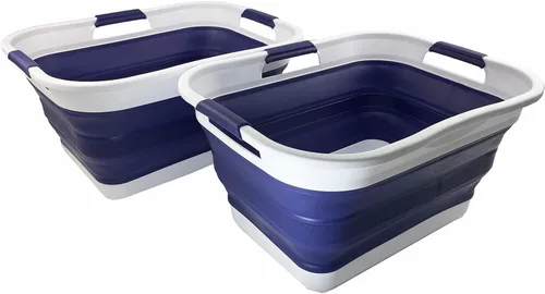 Miniatura 10 de SAMMART Cesta plegable de plástico de 30 L (8 galones) para lavandería, contenedor de almacenamiento plegable y organizador, tina de lavado