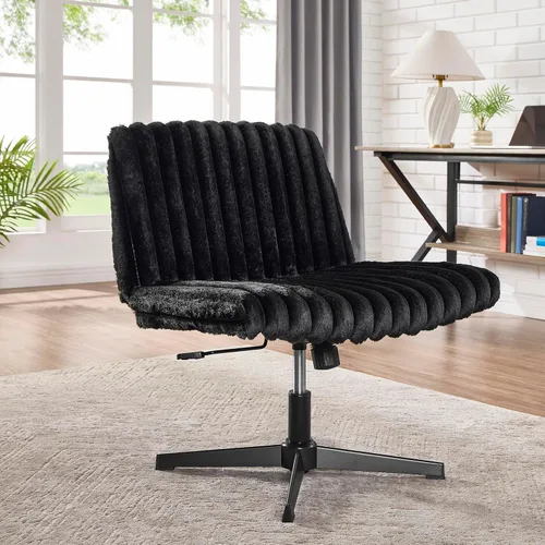 Miniatura 11 de Roundhill Blynn - Silla giratoria ajustable con cruz cruzada, silla de oficina de asiento ancho, silla de tocador, color gris claro