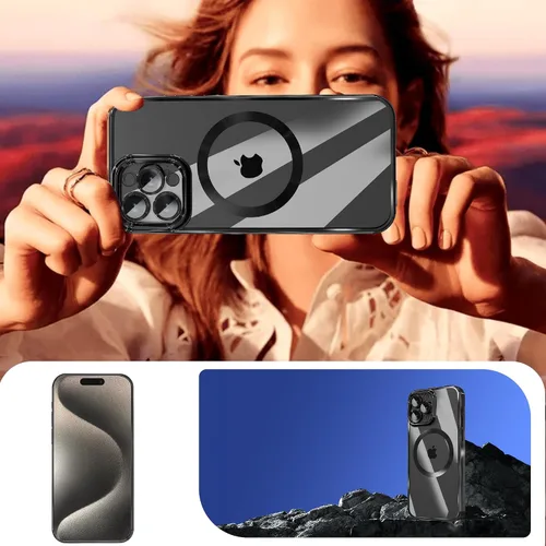 Miniatura 6 de Funda magnética para iPhone 15 Pro Max galvanizada transparente TPU suave [protección completa del lente de la cámara] imanes N56 que no se