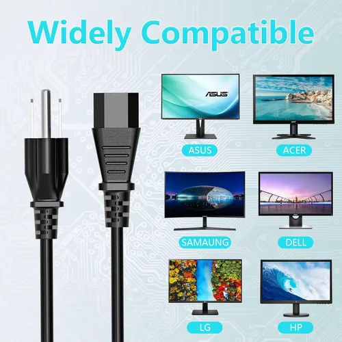 Miniatura 4 de Cable de alimentación de 18 AWG NEMA 5-15P a IEC320C13 para monitor de computadora, TV, cable de alimentación de 3 clavijas (6 pies)