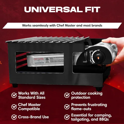 Miniatura 3 de Chef Master Cubierta para Estufa de Butano - Ajuste Universal para Cualquier Tamaño Estándar - Protector de Viento Plegable de Acero Negro Premium