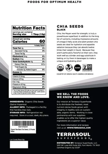 Miniatura 2 de Terrasoul Superfoods Semillas orgánicas de chía negra, 2.5 libras, superalimento lleno de nutrientes para energía, pudines, batidos y hornear
