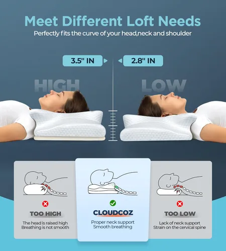 Miniatura 5 de Almohada cervical para el cuello ultra alivio del dolor para dormir, almohada de lectura ergonómica ajustable de espuma viscoelástica para adultos