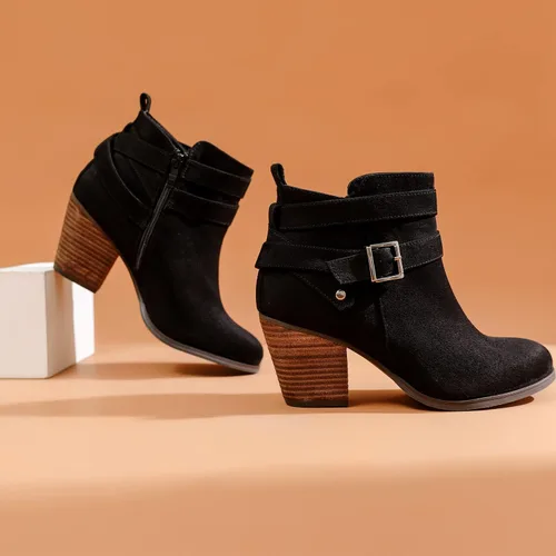 Miniatura 7 de Luoika Botines anchos para mujer, tacón medio extra ancho con cremallera lateral.