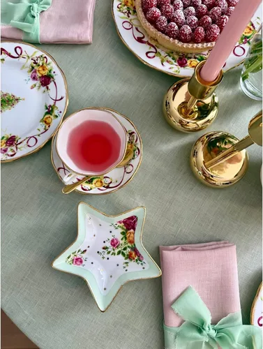 Miniatura 3 de Juego de taza y platillo de té, diseño de rosas del campo, Juego de 5 cubiertos de mesa