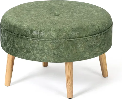 Miniatura 12 de Adeco Otomana redonda de terciopelo de 23 pulgadas con esponja gruesa y patas de madera antideslizantes, reposapiés de tela moderna, reposapiés