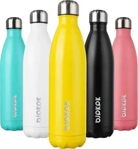 Miniatura 41 de BJPKPK Botellas de agua de acero inoxidable con aislamiento de 17 onzas, mantiene el frío y el calor, brillante oro rosa Oro rosa brillante