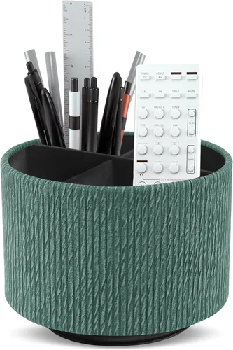 Miniatura 34 de Organizador Redondo de Cuero para Suministros de Arte, Soporte para Control Remoto, Rotación de 360 Grados, Soporte Multifuncional para Lápices