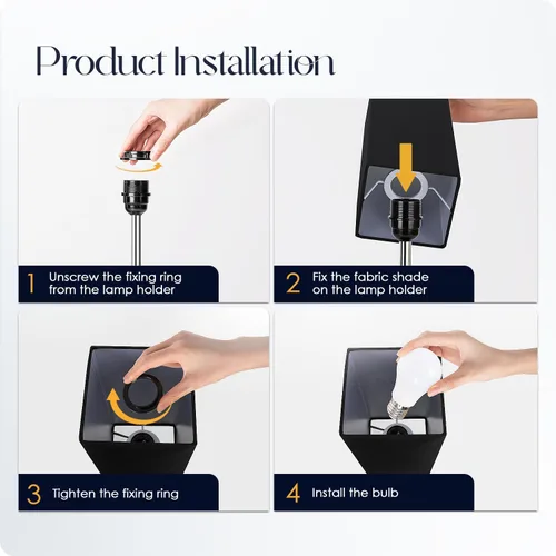 Miniatura 7 de Juego de 2 lámparas de mesita de noche de 3 vías regulables con puerto de carga USB C y USB A, 2 salidas de CA, bombillas LED de 3000 K (negro)