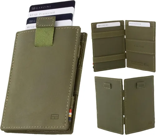 Miniatura 9 de GARZINI Cartera mágica con tirador, cartera minimalista con tarjetero RFID, cartera de cuero para 12 tarjetas, 07 Negro cepillado, Minimalista