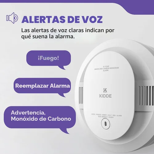 Miniatura 4 de Kidde Detector de humo y monóxido de carbono, funciona con batería de 10 años, con alertas de voz, luces de estado LED, alarma de 85 dB, 5 pulgadas