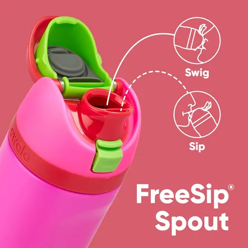 Miniatura 2 de Botella de agua aislada de acero inoxidable con pajita para niños FreeSip de Owala, sin BPA, excelente para viajes, 16 onzas, Todas las bayas